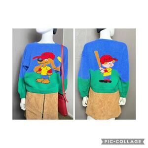 RARE Vtg Belgian Boulet et Bill Handknit Pullover Sweater Youth L or XS/S Adult